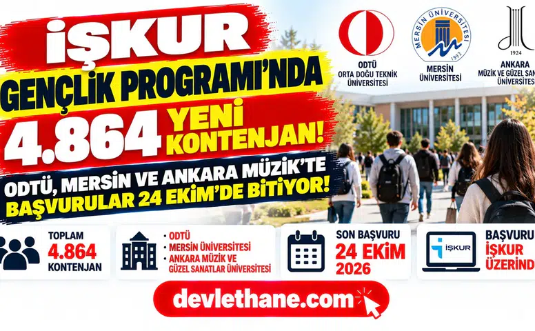 İŞKUR Gençlik Programı’nda 4.864 yeni kontenjan: ODTÜ, Mersin ve Ankara Müzik’te başvurular 24 Ekim’de bitiyor