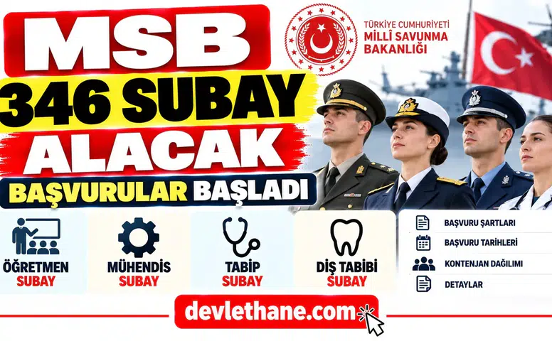 MSB 346 Subay Alacak: Öğretmen, Mühendis, Tabip ve Diş Tabibi Başvuruları Başladı