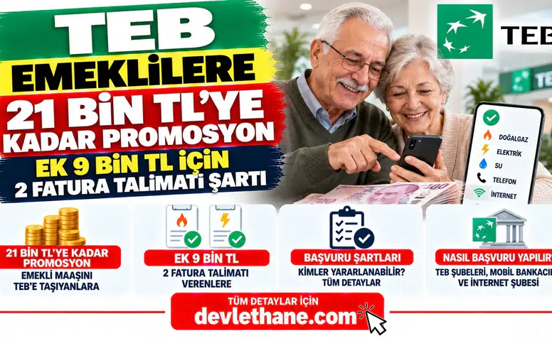 TEB Emeklilere 21 Bin TL’ye Kadar Promosyon Sunuyor! Ek 9 Bin TL İçin 2 Fatura Talimatı Şartı