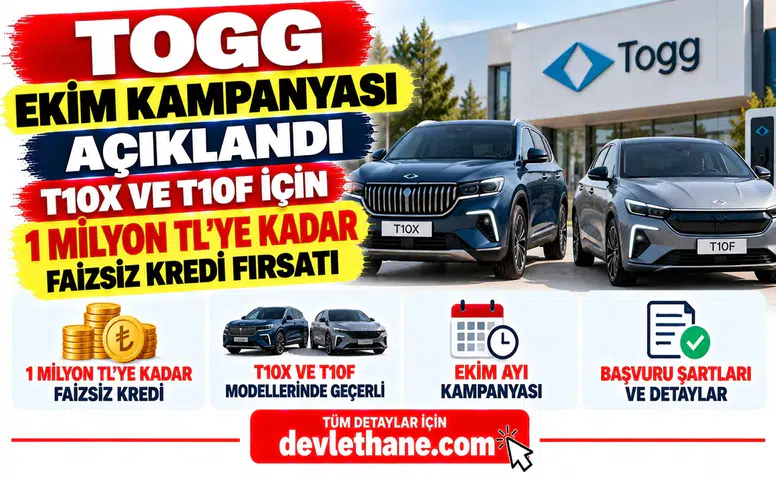TOGG Ekim Kampanyası Açıklandı: T10X ve T10F İçin 1 Milyon TL’ye Kadar Faizsiz Kredi Fırsatı
