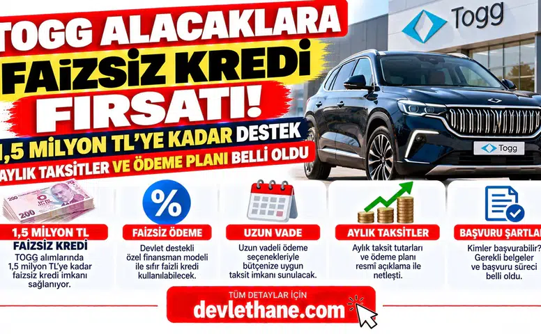 Togg Alacaklara Faizsiz Kredi Fırsatı! 1,5 Milyon TL'ye Kadar Destek: Aylık Taksitler ve Ödeme Planı Belli Oldu