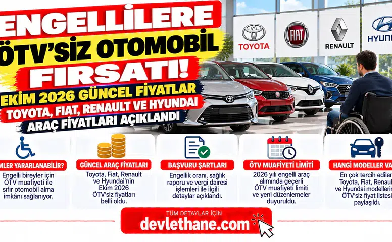 Engellilere ÖTV'siz Otomobil Fırsatı! Ekim 2026 Toyota, Fiat, Renault ve Hyundai Araç Fiyatları Açıklandı