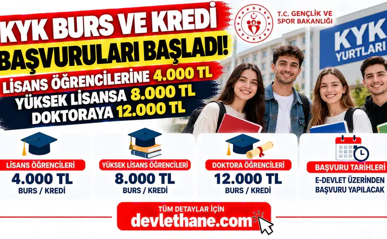 KYK Burs ve Kredi Başvuruları Başladı! Lisans Öğrencilerine 4.000 TL, Yüksek Lisansa 8.000 TL, Doktoraya 12.000 TL