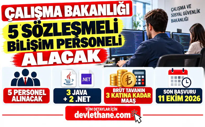 Çalışma Bakanlığı 5 Sözleşmeli Bilişim Personeli Alacak: Brüt Tavanın 3 Katı Maaş