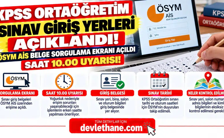 KPSS Ortaöğretim Sınav Giriş Yerleri Açıklandı! ÖSYM AİS Belge Sorgulama Ekranı Açıldı: Saat 10.00 Uyarısı