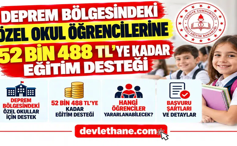 Deprem Bölgesindeki Özel Okul Öğrencilerine 52 Bin 488 TL'ye Kadar Eğitim Desteği