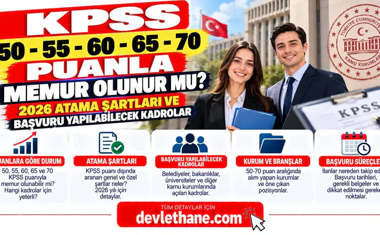 KPSS 50, 55, 60, 65 ve 70 Puanla Memur Olunur mu? 2026 Atama Şartları ve Başvuru Yapılabilecek Kadrolar