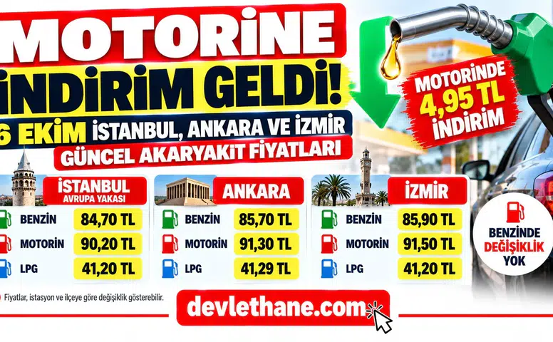 Motorine İndirim Geldi: 6 Ekim İstanbul, Ankara ve İzmir Güncel Akaryakıt Fiyatları