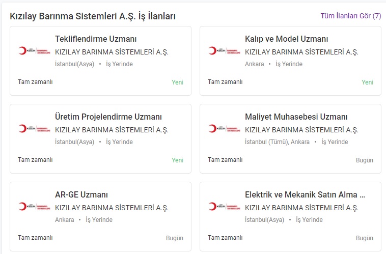 Kızılay Barınma Sistemleri A.Ş. İş İlanları