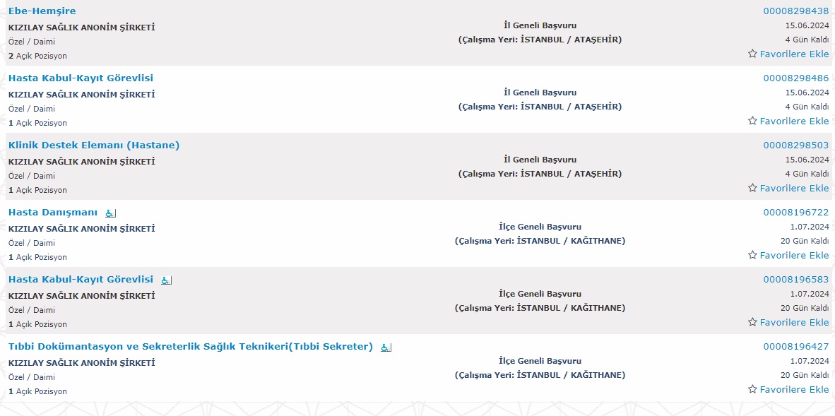 Kızılay Sağlık şirketi personel alımı